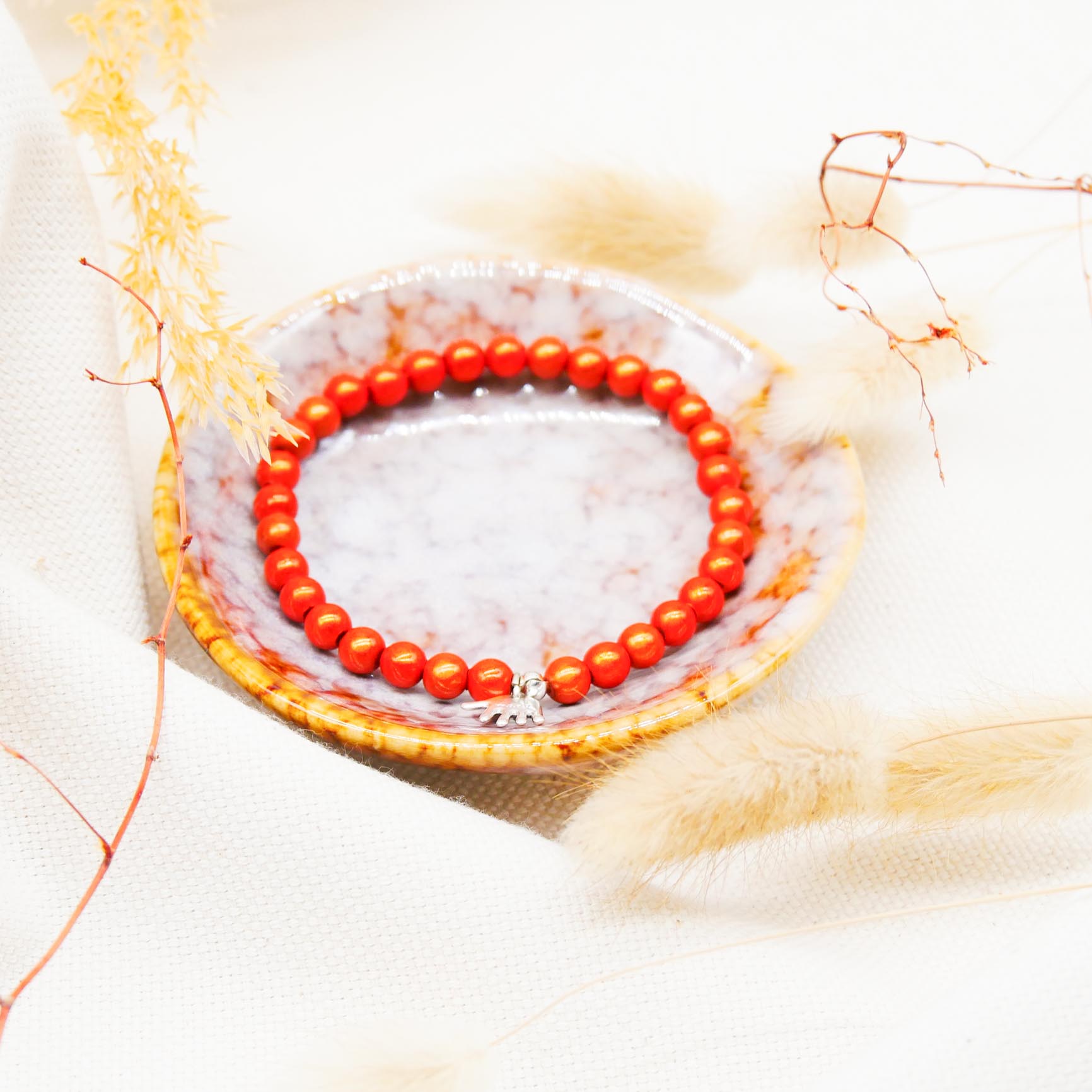 "Summer Feeling", elastisches Armband, ø 6mm Perlen, Miracle Beads, orange