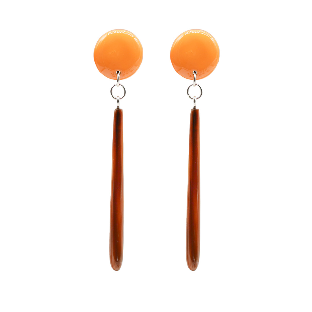 "Craft Art" Ohrstecker XXL Tropfen, braunes Horn, Lack helles Orange