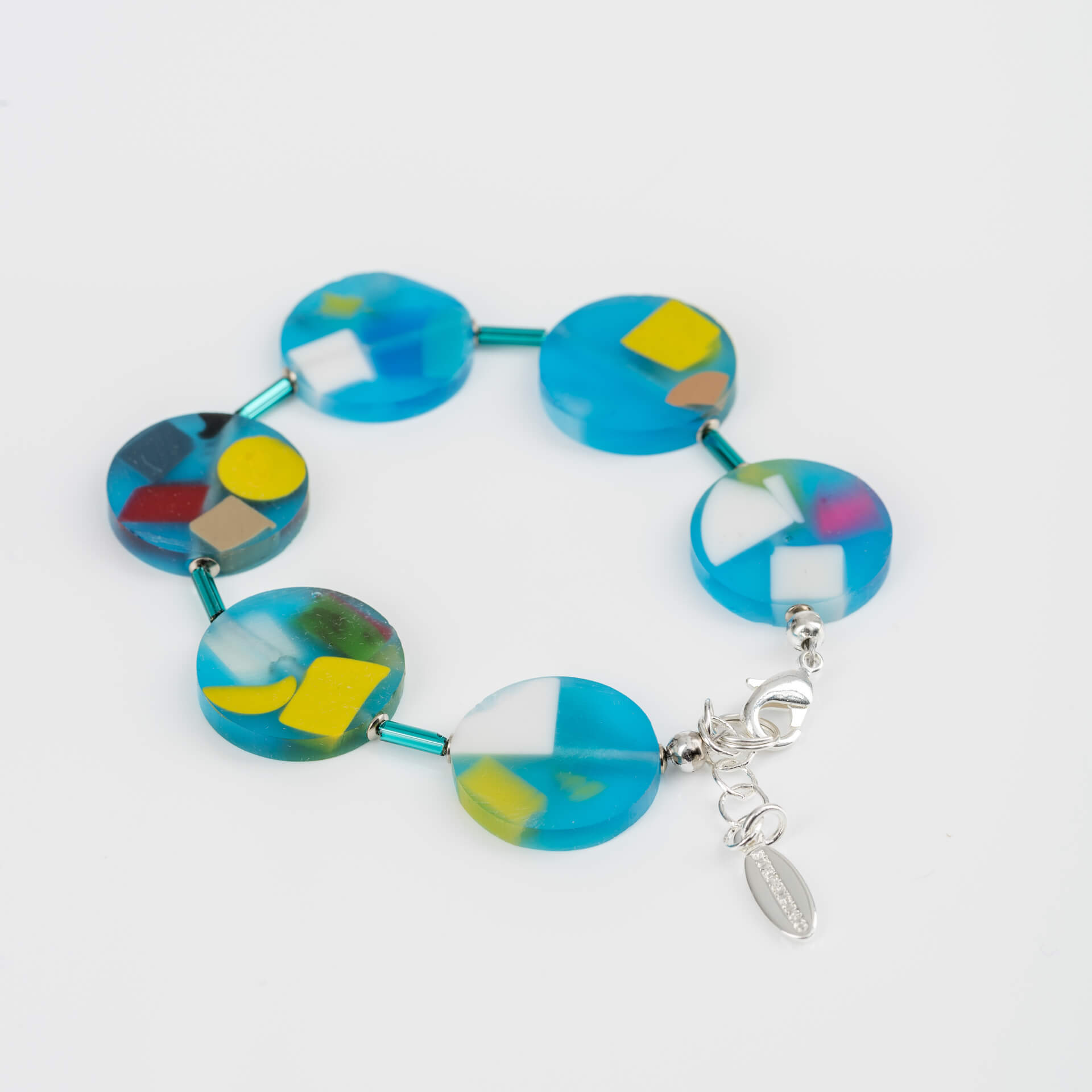 "Pop Art" Armband, Kunststoffscheiben, türkis