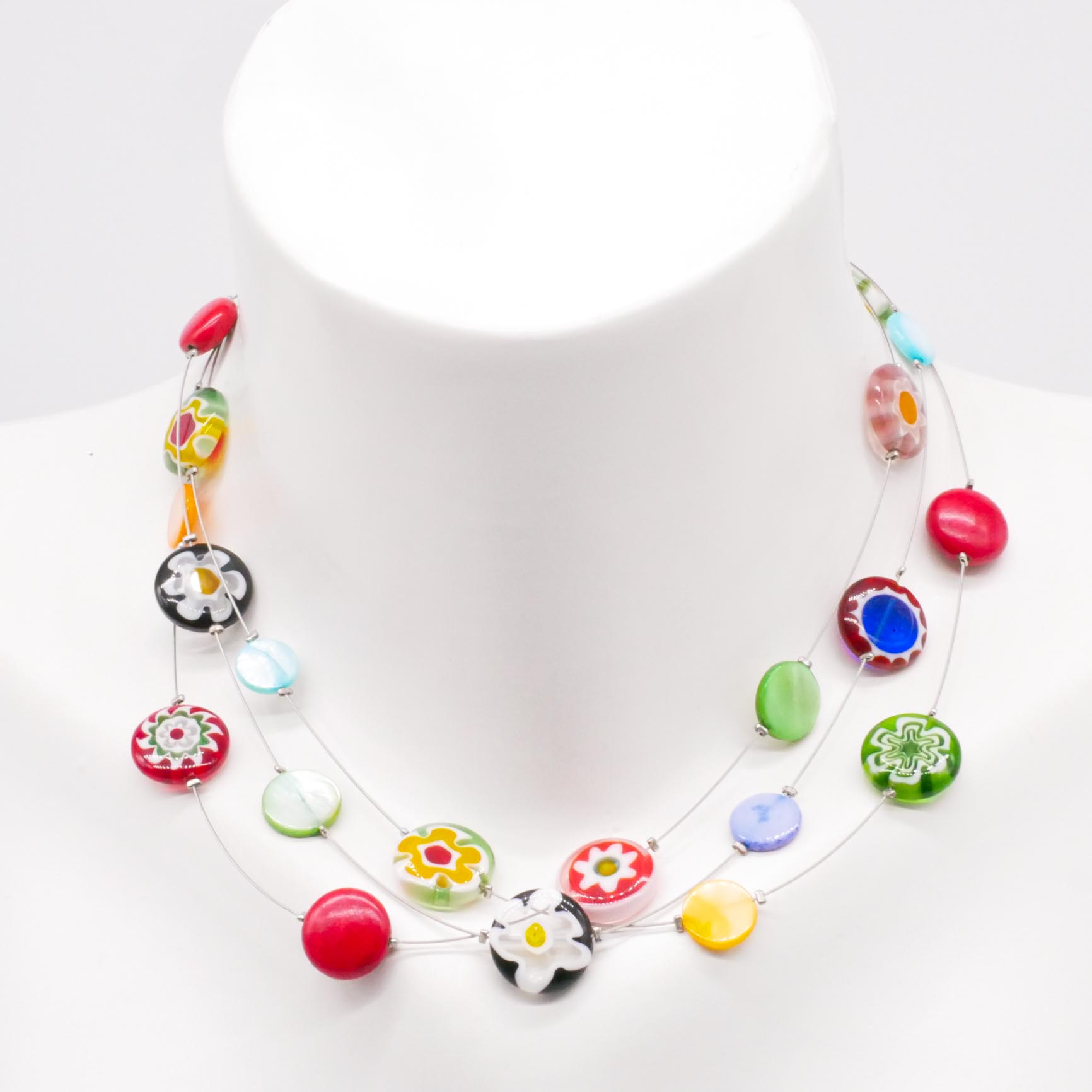 3-Strang-Kette, Flower Disc "Bunte Classics"