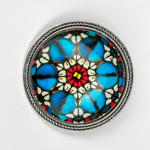 Brosche "Mandala" mit Glasmuggel, sapphire