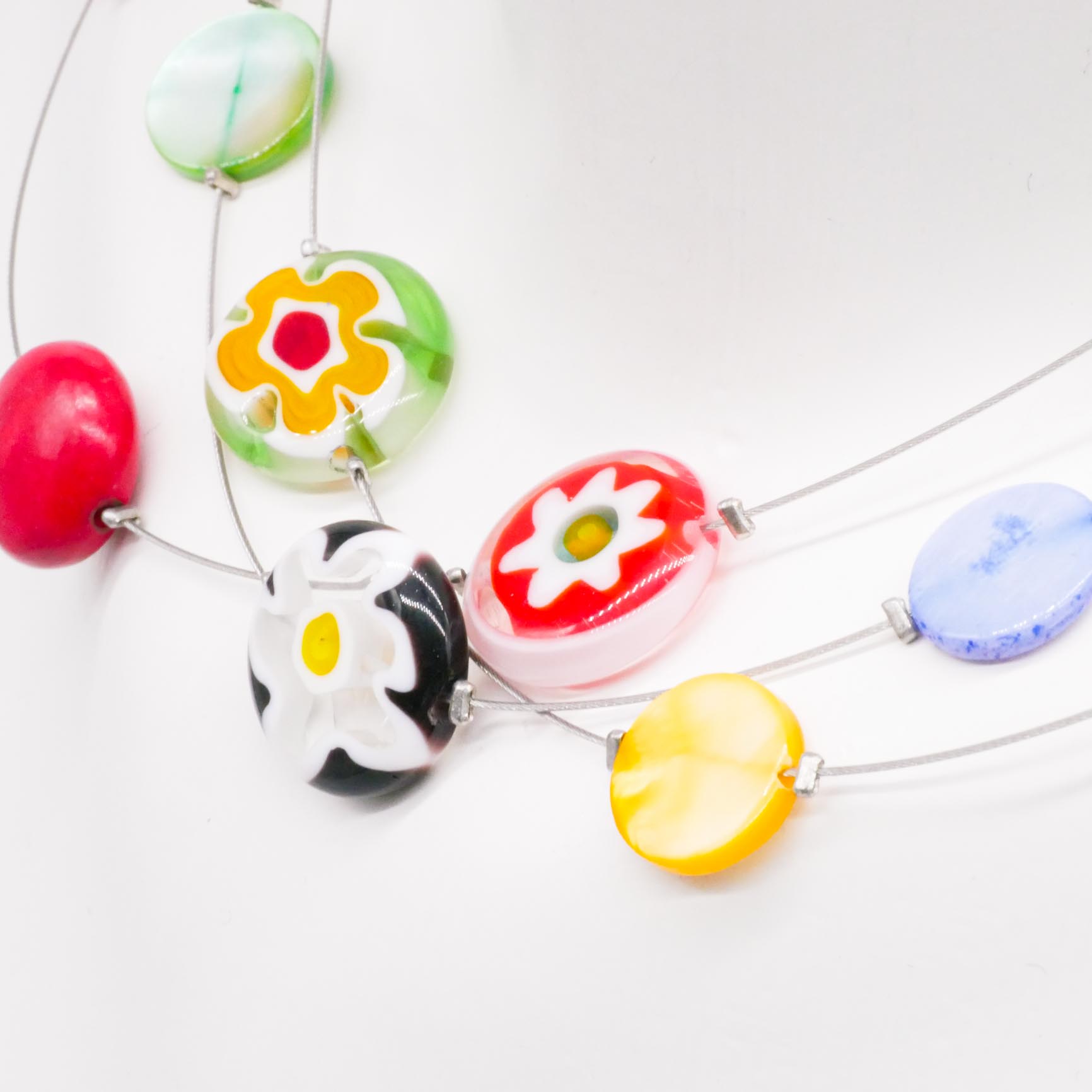 3-Strang-Kette, Flower Disc "Bunte Classics"