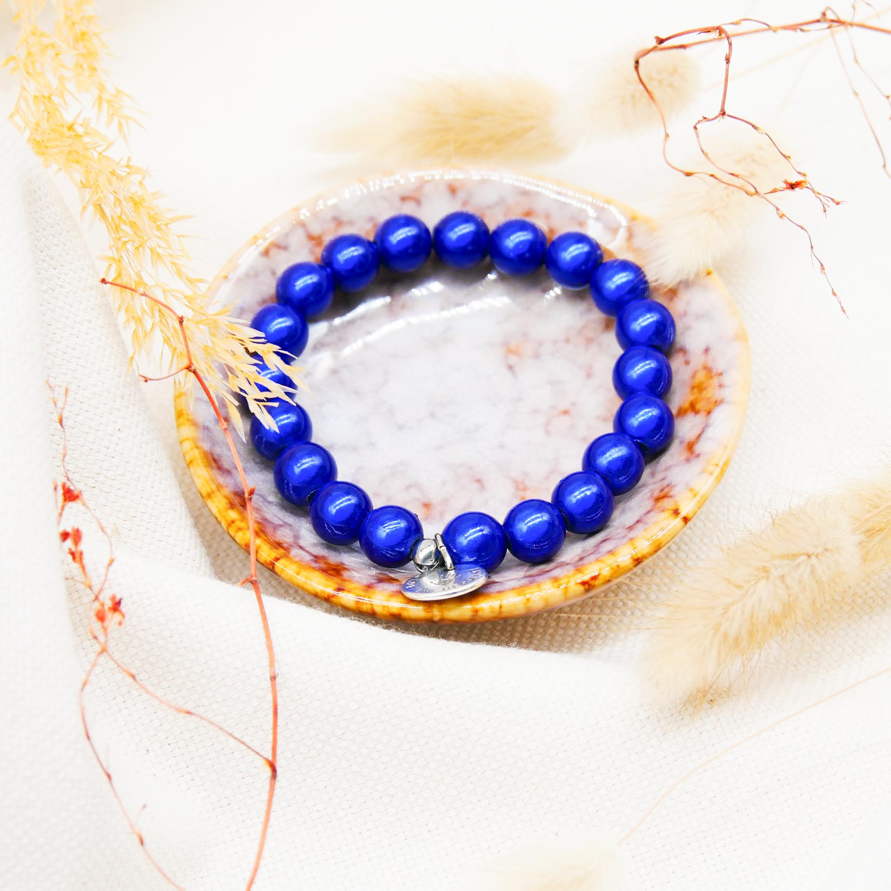 "Summer Feeling", elastisches Armband, ø 10mm Perlen, Miracle Beads, blau