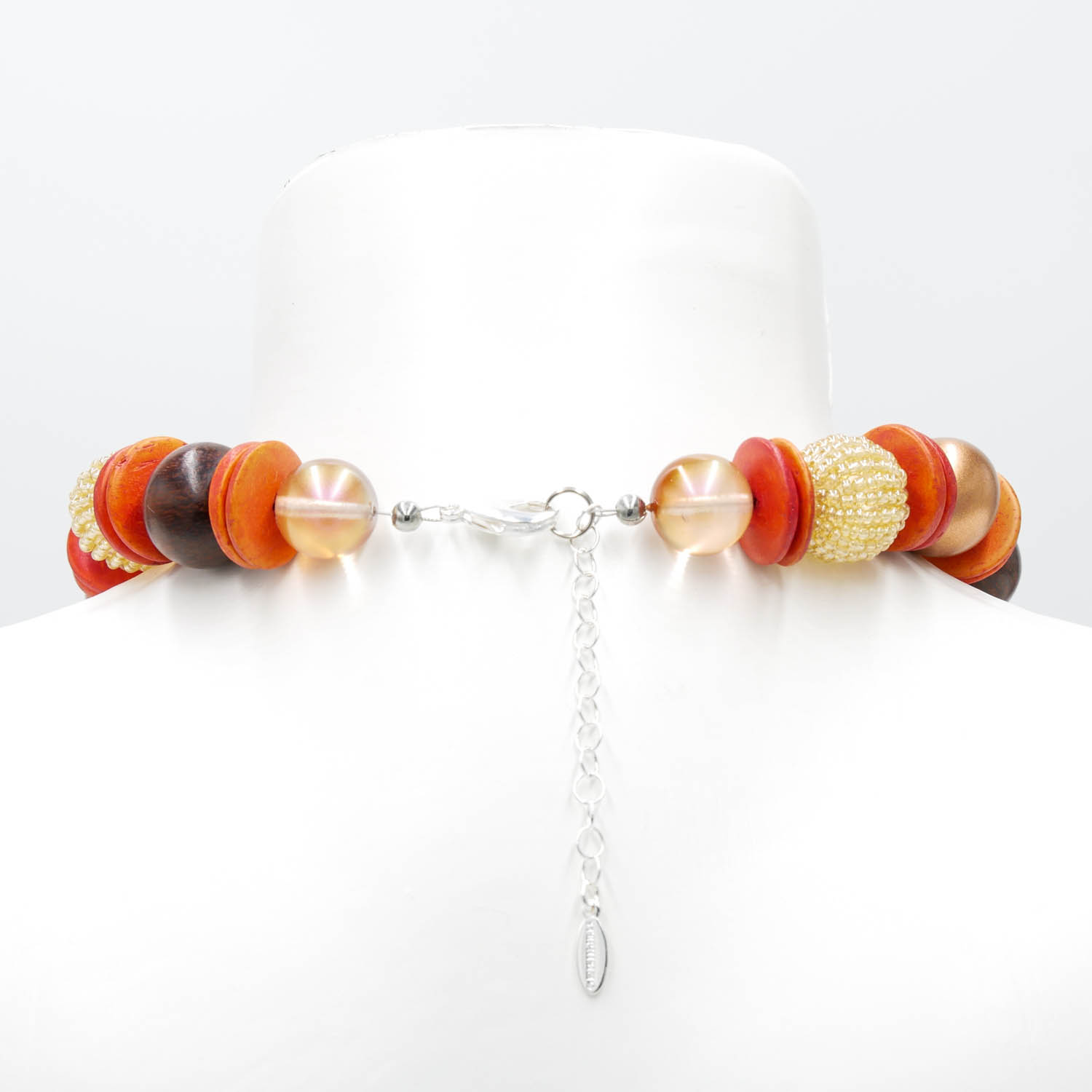 "Fine Bead Art" Halskette aus edlem Materialmix, orange-braun