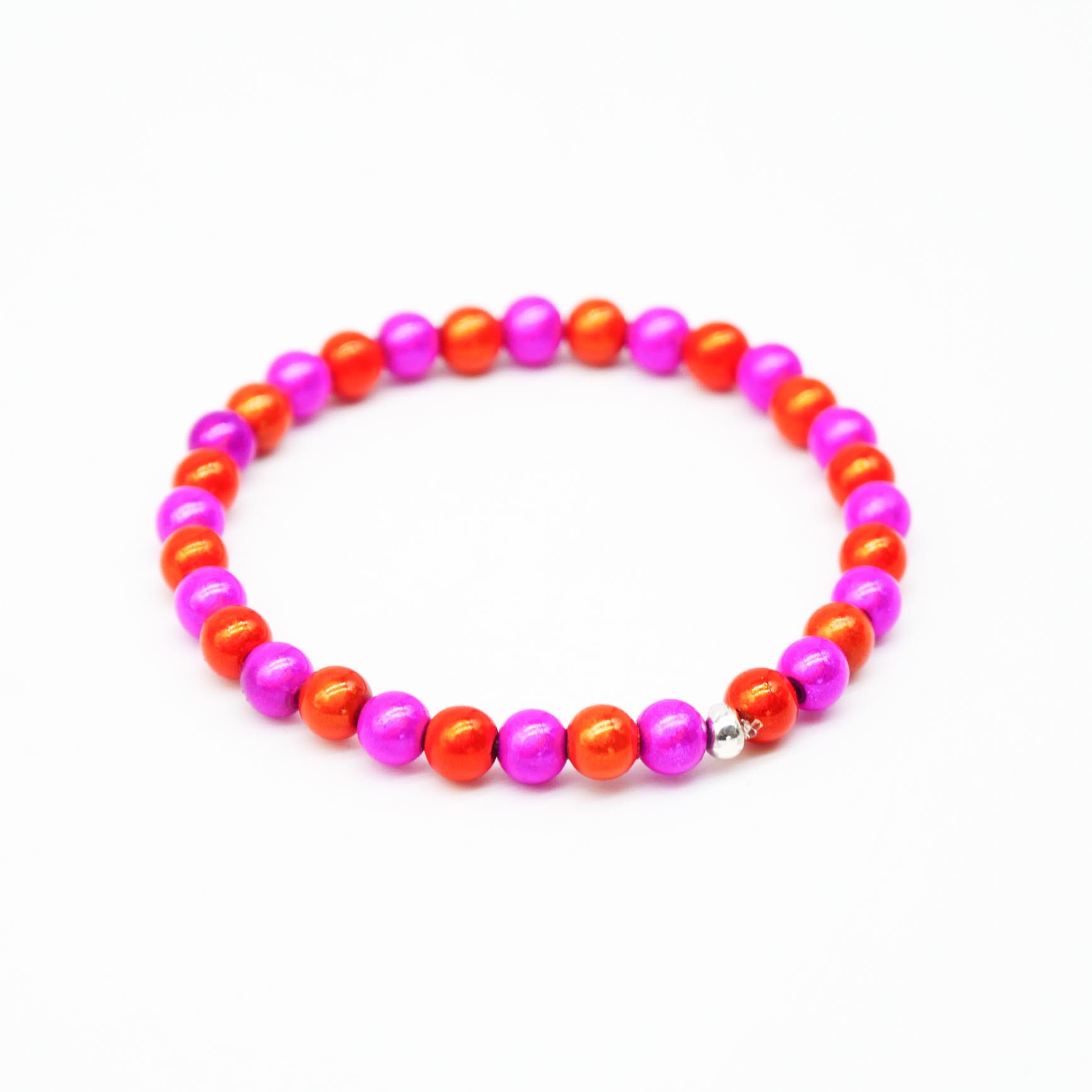 "Summer Feeling", elastisches Armband, ø 6mm Perlen, Miracle Beads, pink-orange