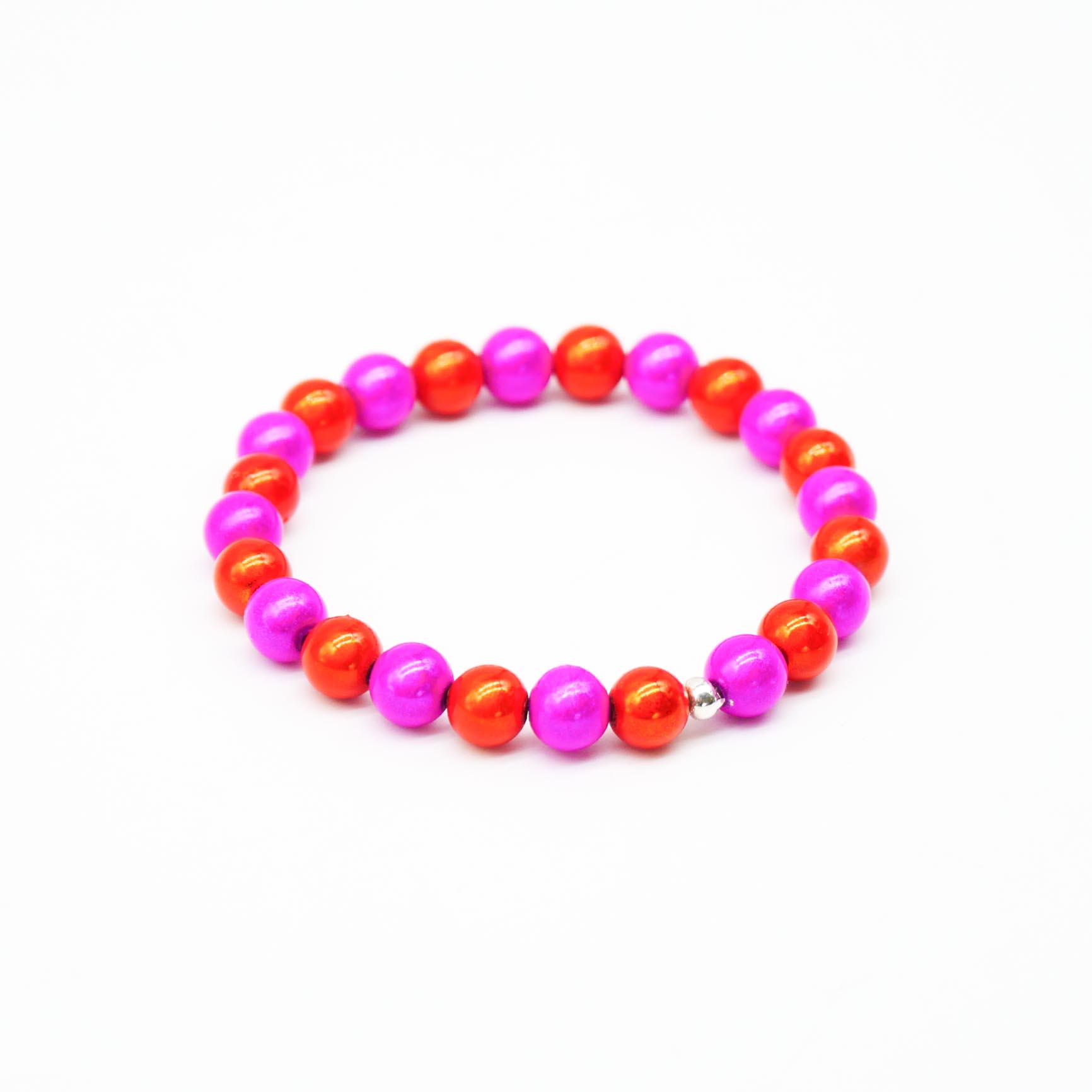 "Summer Feeling", elastisches Armband, ø 8mm Perlen, Miracle Beads, pink-orange