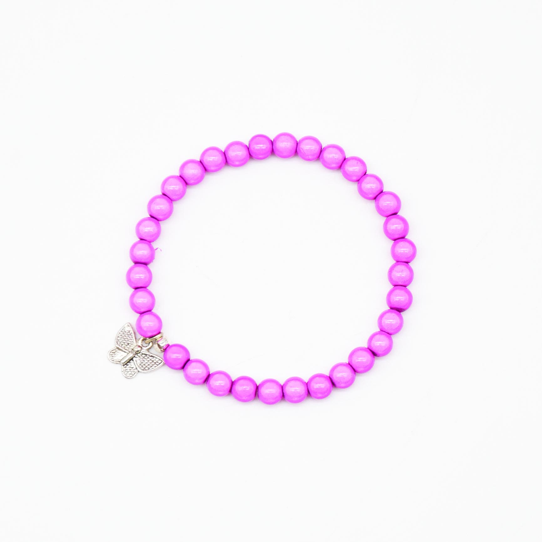 "Summer Feeling", elastisches Armband, ø 6mm Perlen, Schmetterling, Miracle Beads, pink