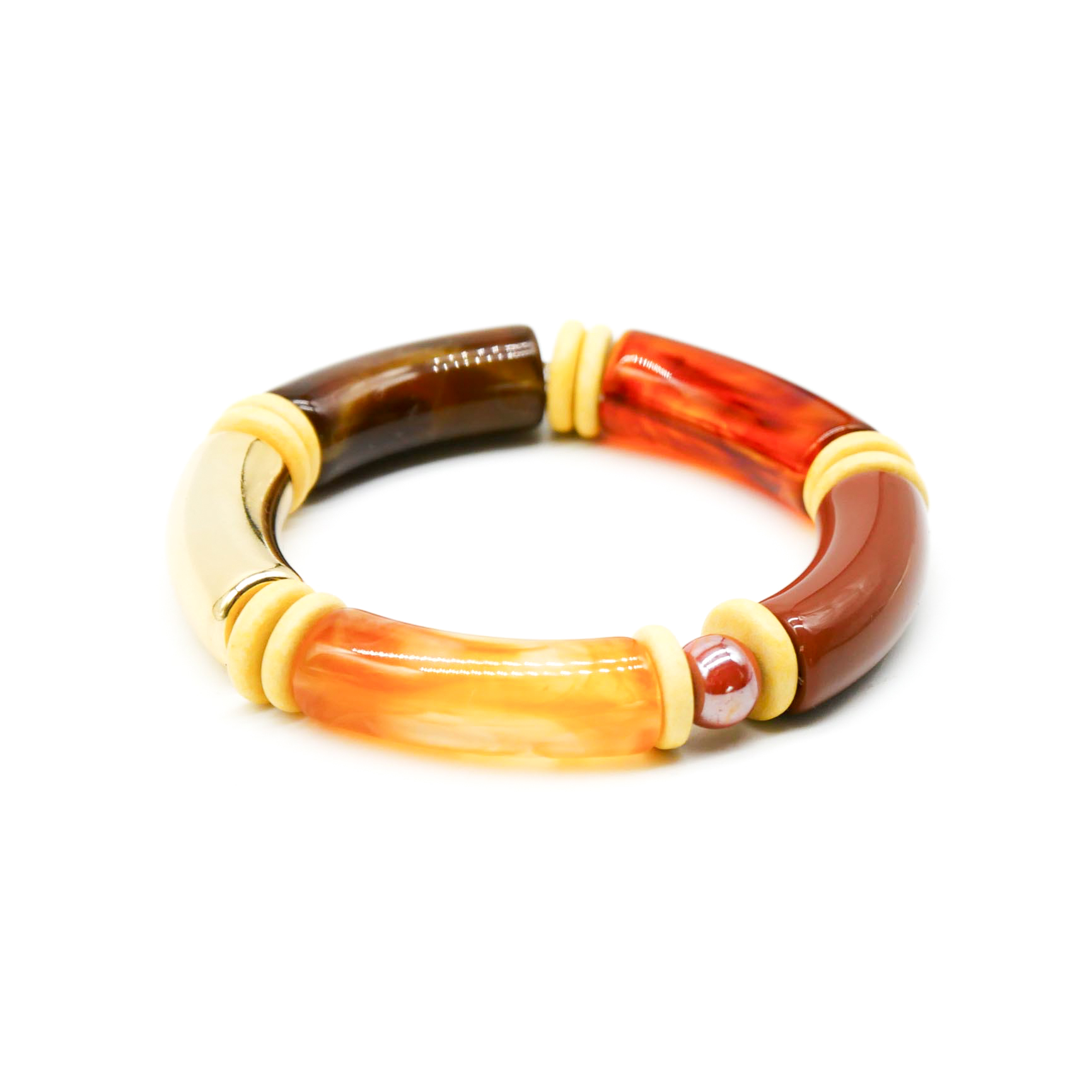 Armband "Tube" auf Gummi, gebogene Kunststoffelemente + Keramik, Erde