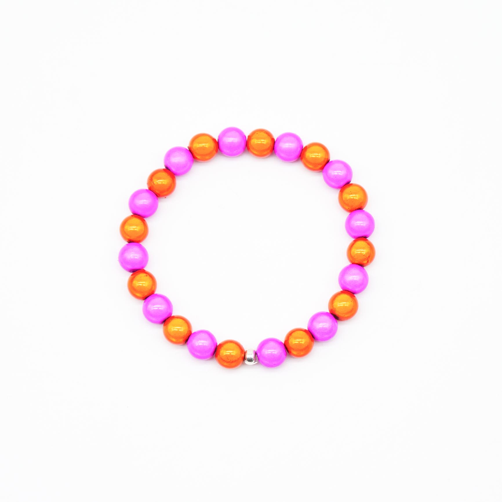 "Summer Feeling", elastisches Armband, ø 8mm Perlen, Miracle Beads, pink-orange