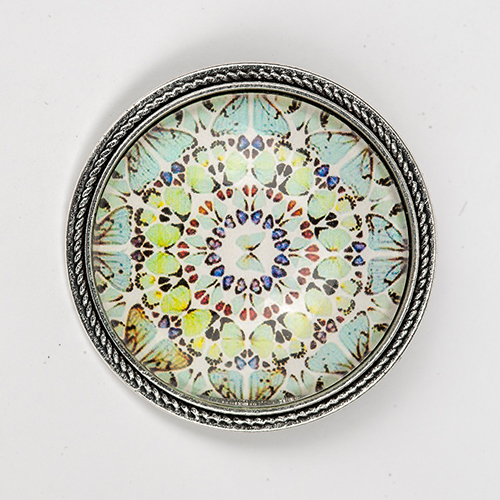 Brosche "Mandala" mit Glasmuggel, pastellgrün