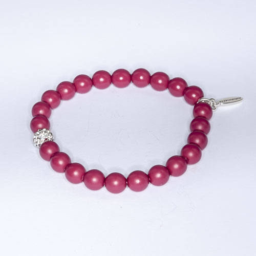 Armband "Glamour" mit Glasperlen und Glitzerkugel 8mm, fuchsia