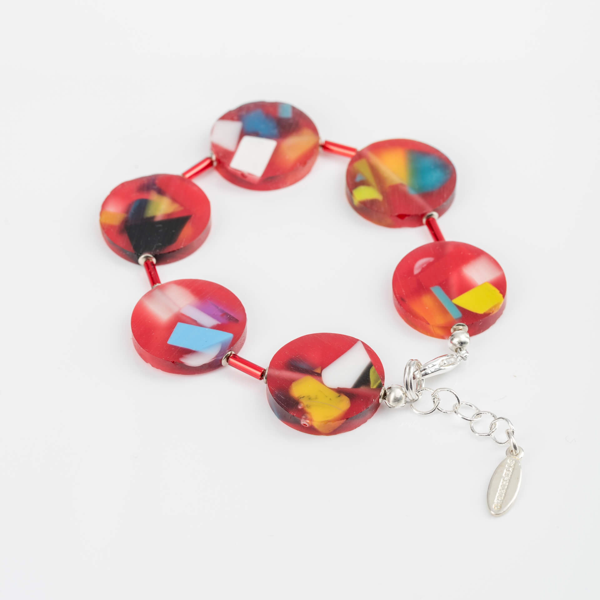 "Pop Art" Armband, Kunststoffscheiben, rot