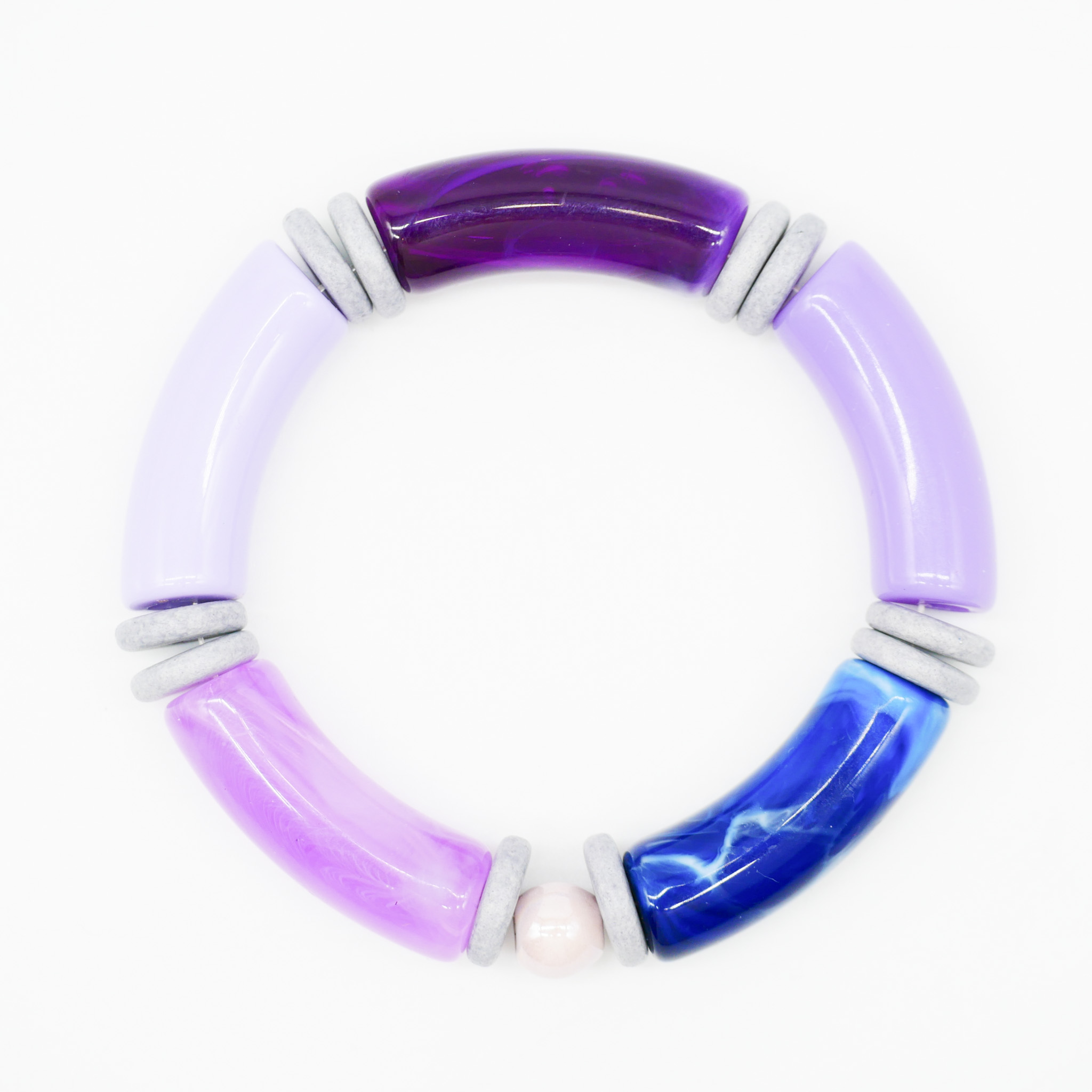 Armband "Tube" auf Gummi, gebogene Kunststoffelemente + Keramik, lila