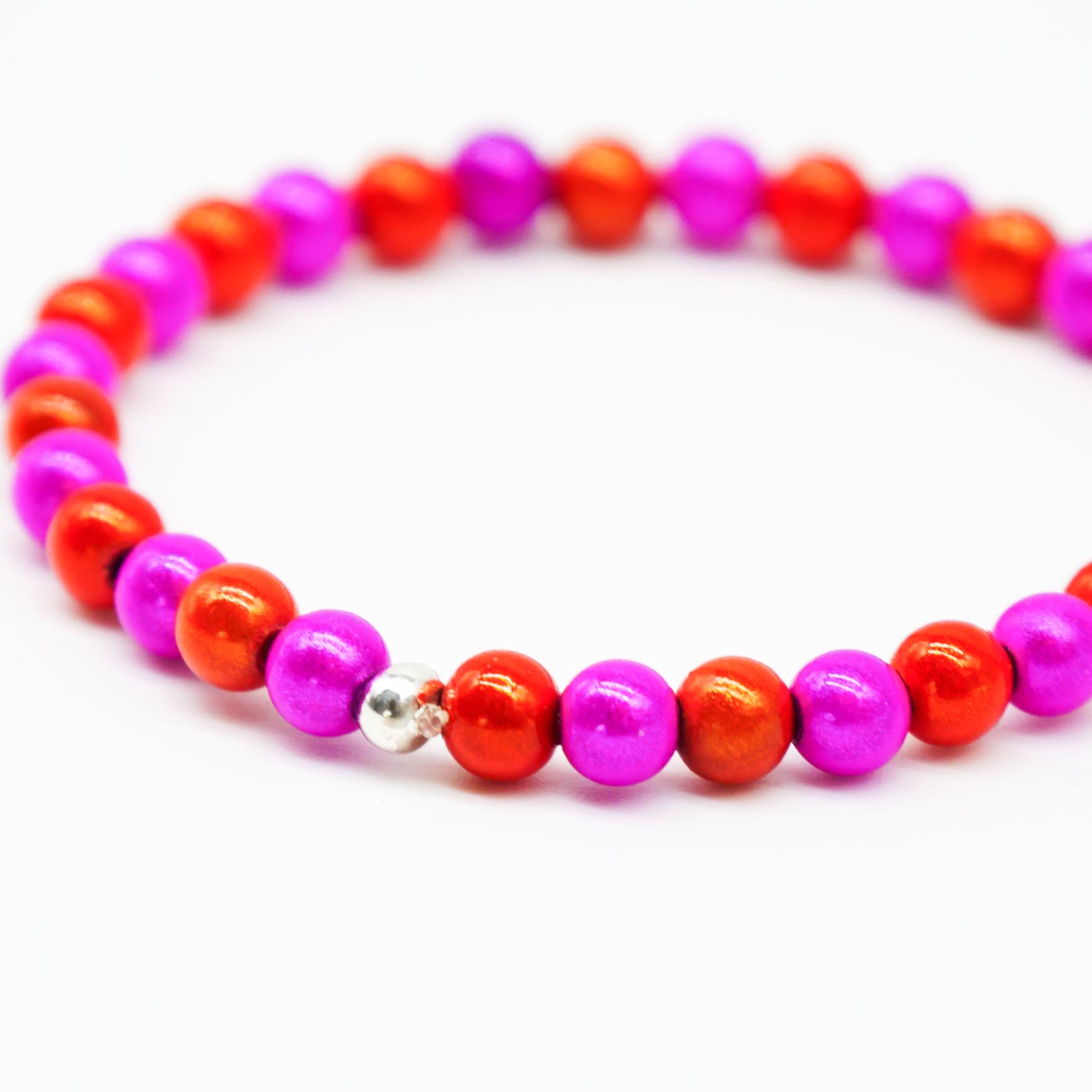 "Summer Feeling", elastisches Armband, ø 6mm Perlen, Miracle Beads, pink-orange