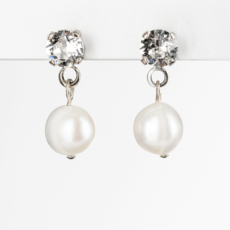 Ohrstecker "Freshwater Pearls" aus Süßwasserperlen mit Swarovski Elementen, white-crystal