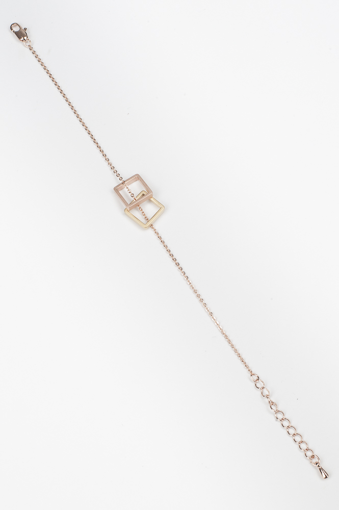 "Fine Filigré" feines Armband, rosé vergoldet, 2 Quadratanhänger