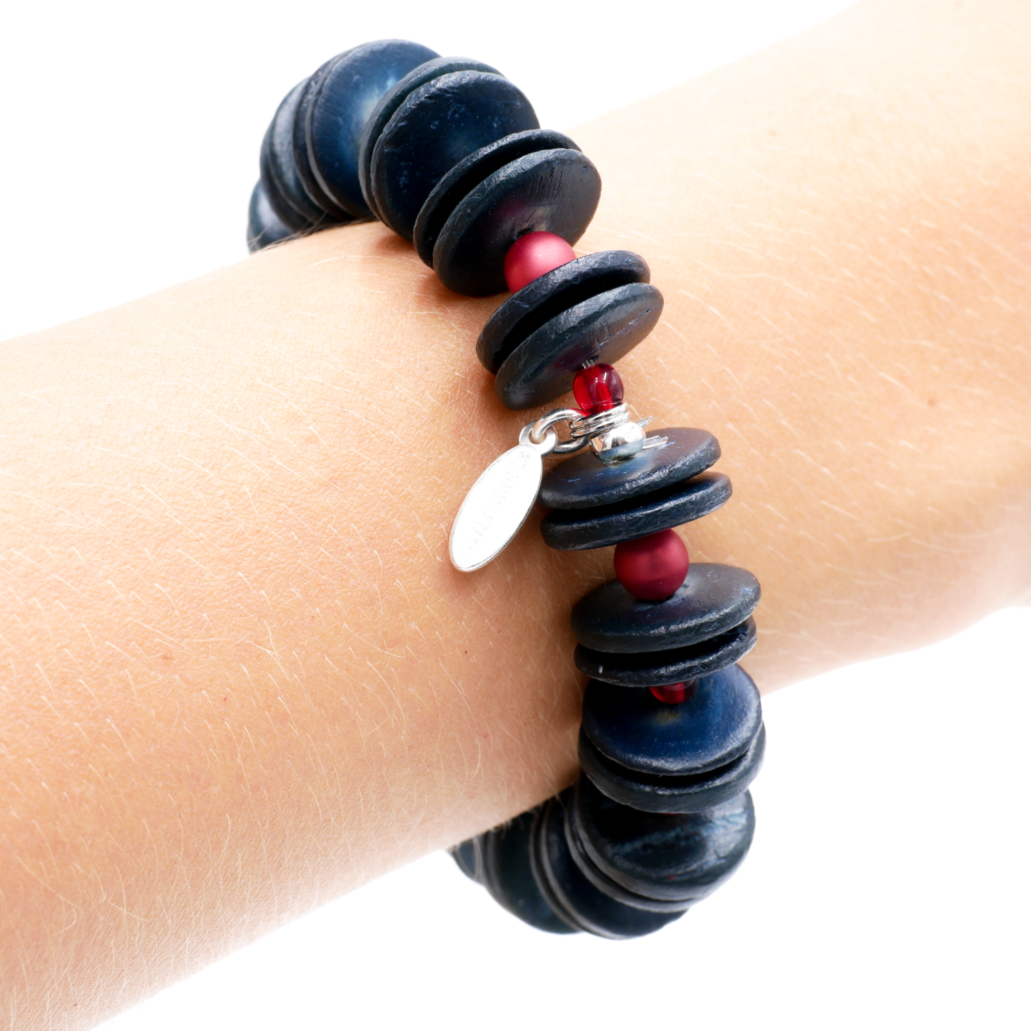 "Fine Bead Art" Armband "Coco" aus Kokosholzscheiben und Glasperlen, rot