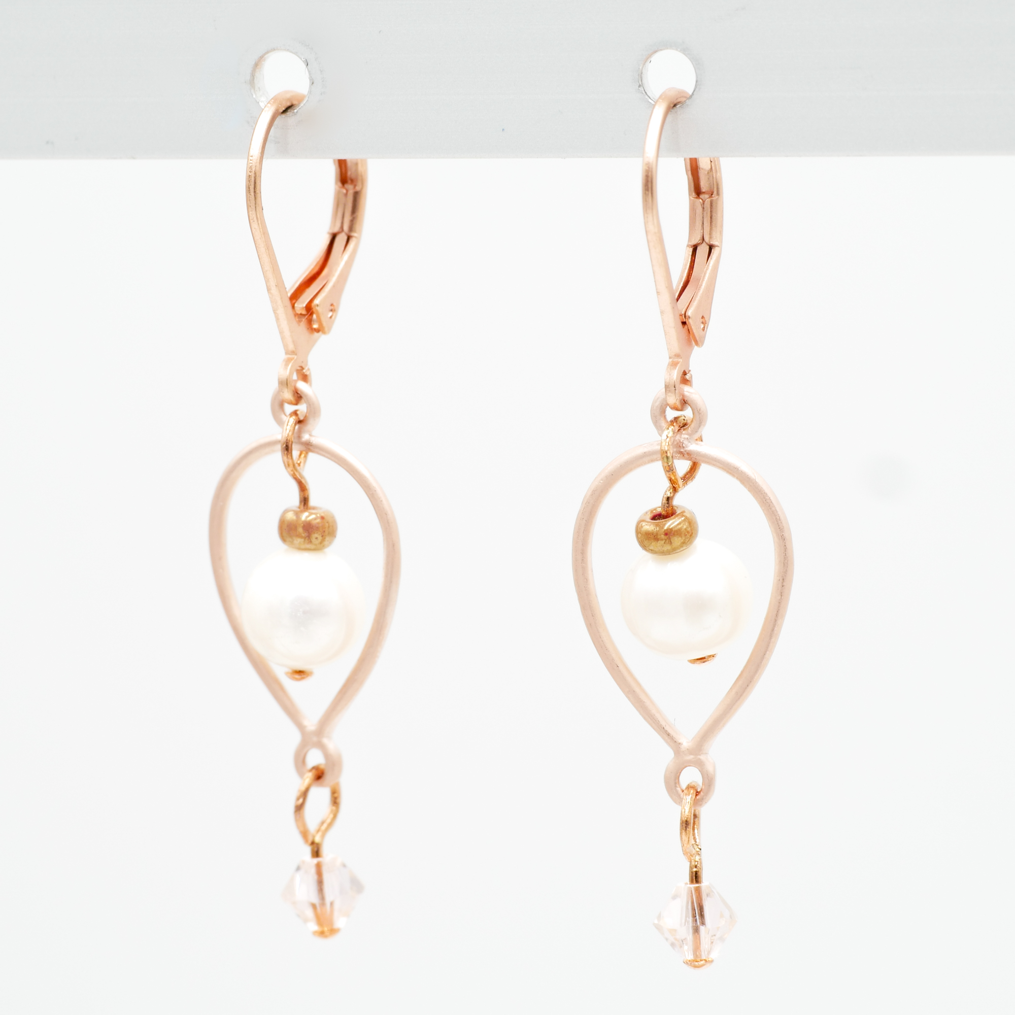 "Freshwater Pearls"  Ohrringe mit Klappbrisur, rosa Kristallglas - roségold