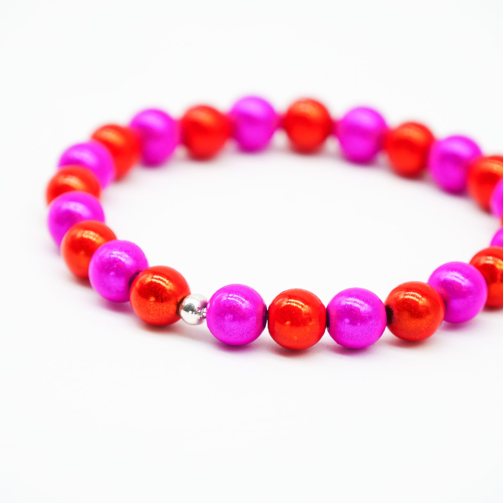 "Summer Feeling", elastisches Armband, ø 8mm Perlen, Miracle Beads, pink-orange